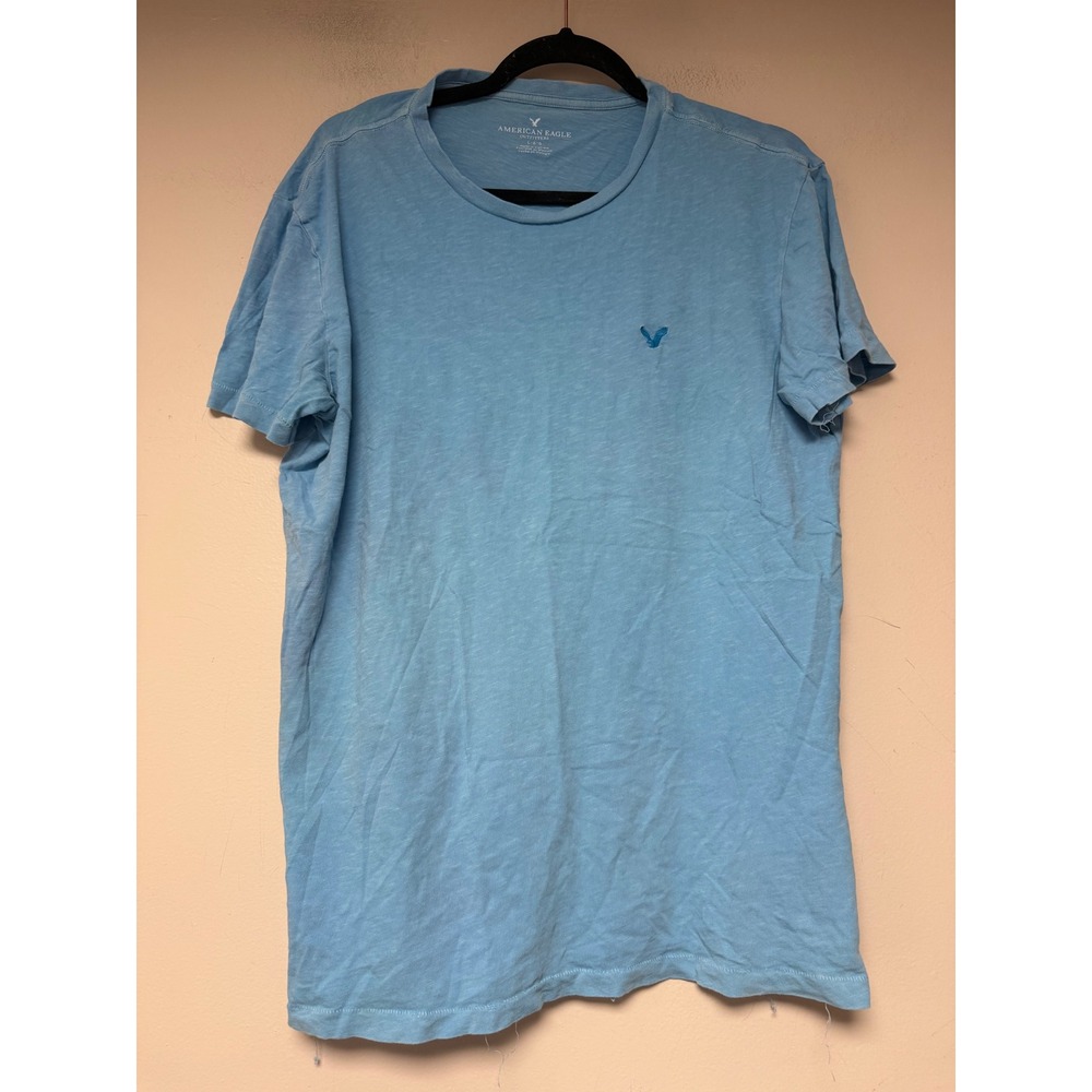 American Eagle T-Shirt Mens Large Blue Good Cotton Slub Knit Short Sleeve Logo‎